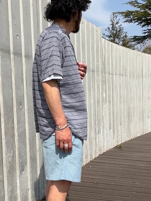 Band Collar Shirt (Horizontal Stripe)