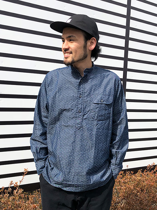 NAT-U-RAL別注 Classic Fit Popover Banb Collar Shirt (Navy Denim Dot )　