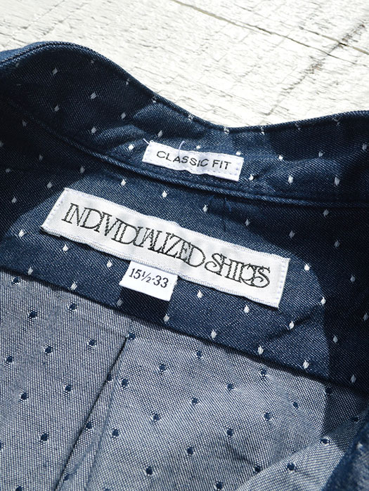 NAT-U-RAL別注 Classic Fit Popover Banb Collar Shirt (Navy Denim Dot )