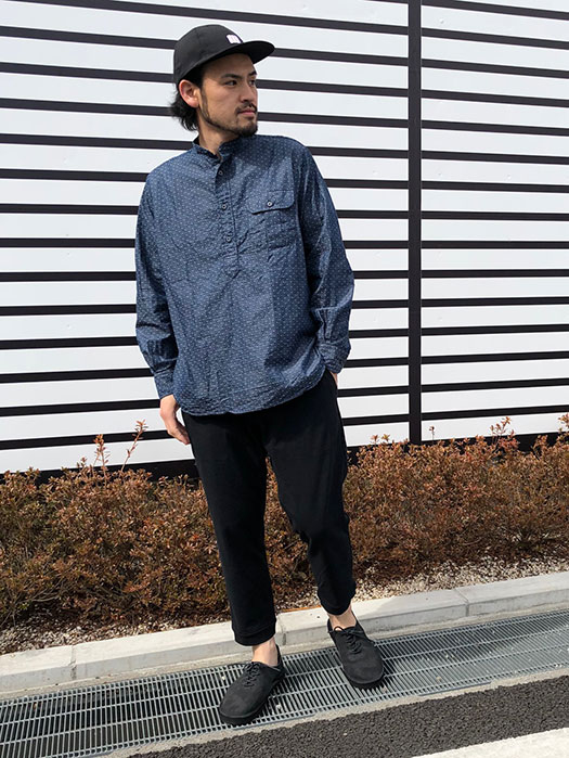 NAT-U-RAL別注 Classic Fit Popover Banb Collar Shirt (Navy Denim Dot )