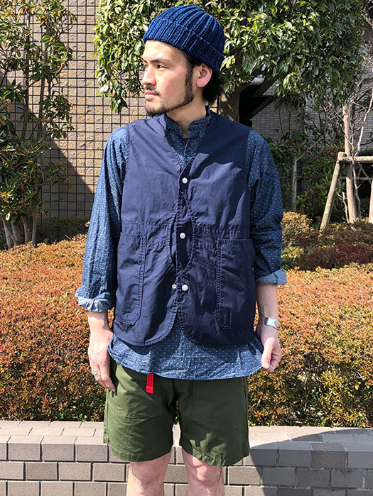 NAT-U-RAL別注 Classic Fit Popover Banb Collar Shirt (Navy Denim Dot )